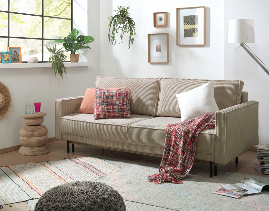 Canapé 3 places convertible avec coffre en velours côtelé Charlie