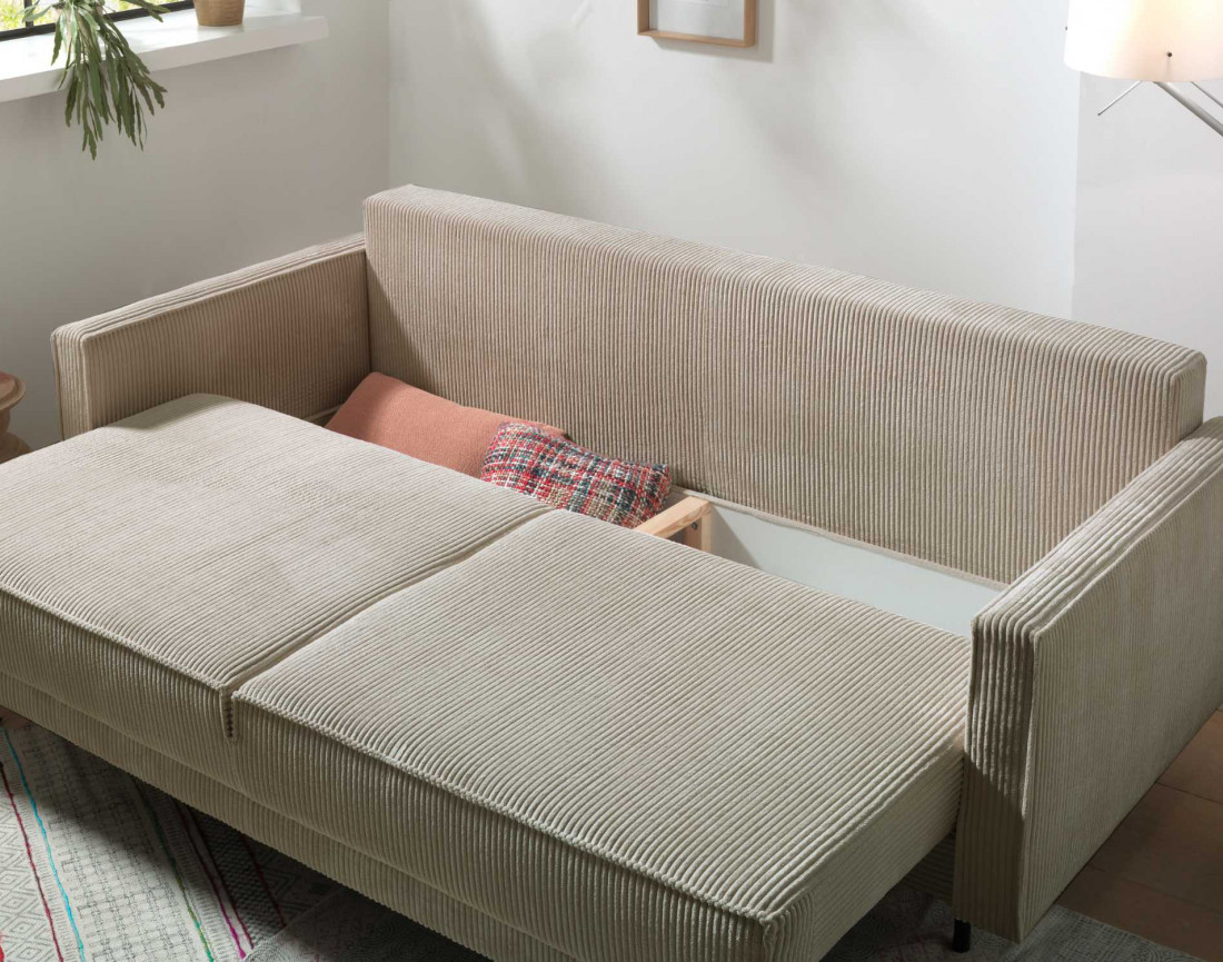 Canapé 3 places convertible avec coffre en velours côtelé Charlie