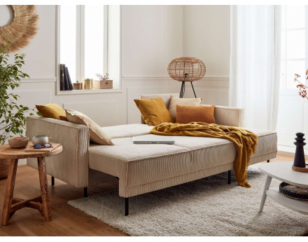 Canapé d'angle réversible 4 places convertible avec coffre en velours côtelé Charlie