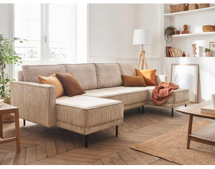 Canapé panoramique convertible avec coffre en velours côtelé 7 places Charlie