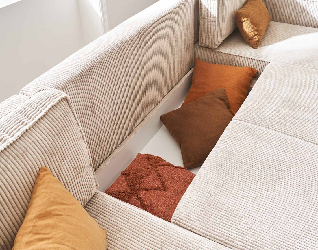 Canapé panoramique convertible avec coffre en velours côtelé 7 places Charlie