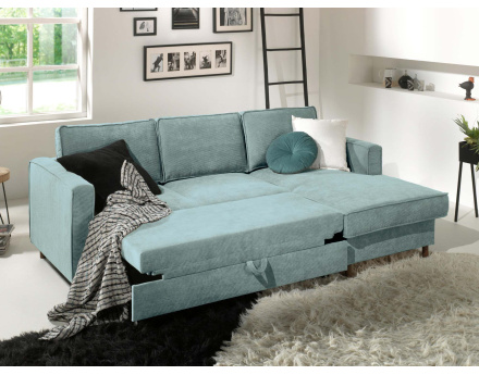 Canapé d'angle droit convertible avec coffre 4 places en velours côtelé Jake