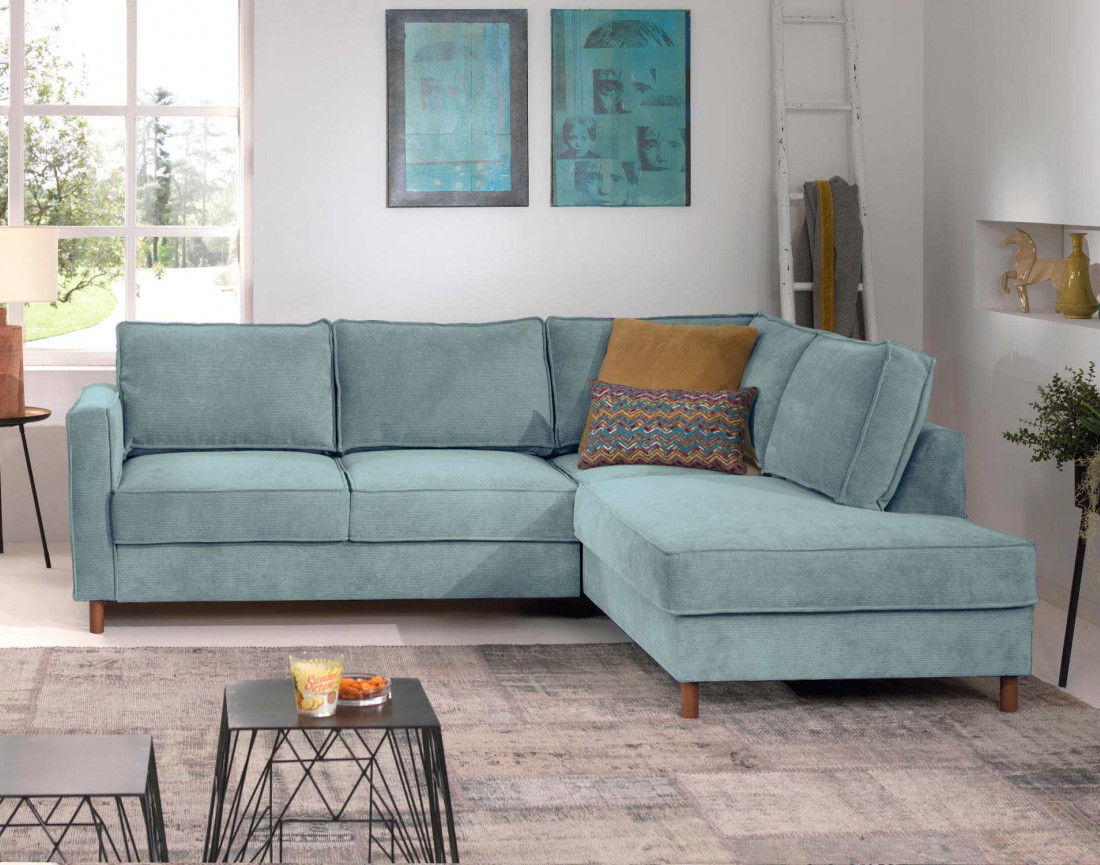 Canapé d'angle droit convertible 5 places en velours côtelé Jake