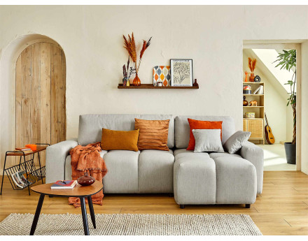 Canapé d'angle réversible convertible avec coffre 4 places en tissu Crocus