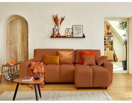 Canapé d'angle réversible convertible avec coffre 4 places en tissu Crocus