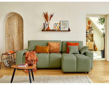 Canapé d'angle réversible convertible avec coffre 4 places en tissu Crocus