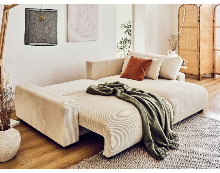 Canapé d'angle réversible convertible avec coffre 4 places en velours côtelé Pivoine