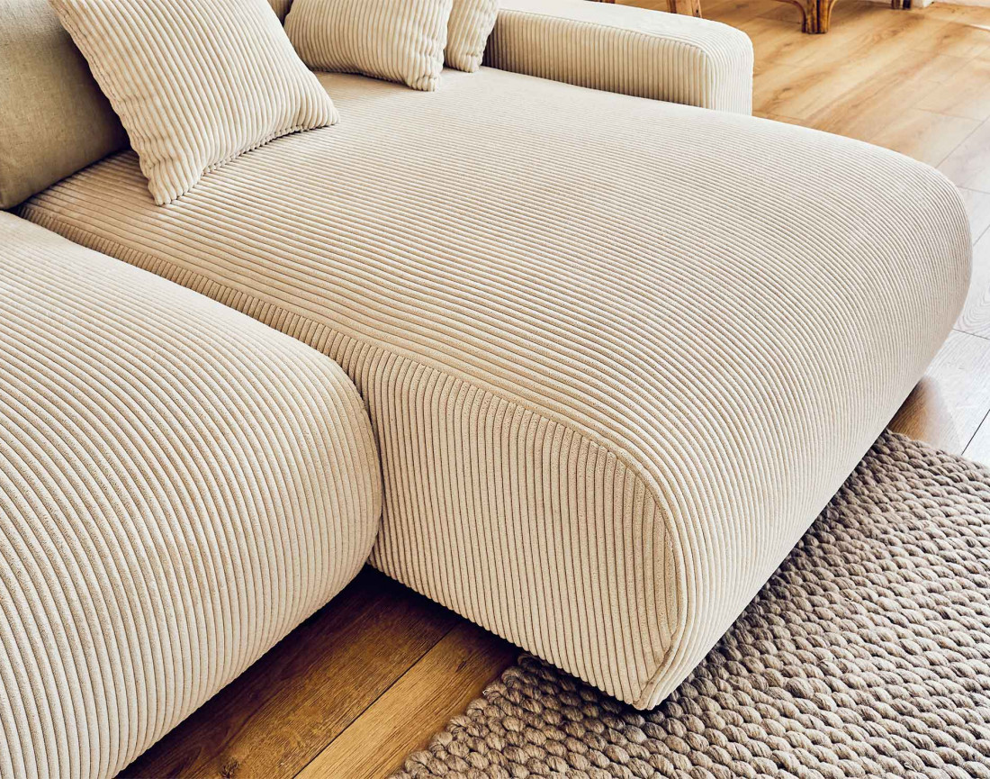 Canapé d'angle réversible convertible avec coffre 4 places en velours côtelé Pivoine