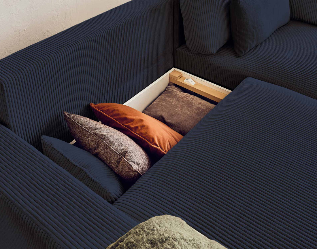 Canapé d'angle réversible convertible avec coffre 4 places en velours côtelé Pivoine