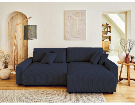 Canapé d'angle réversible convertible avec coffre 4 places en velours côtelé Pivoine