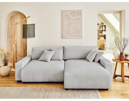 Canapé d'angle réversible convertible avec coffre 4 places en velours côtelé Pivoine