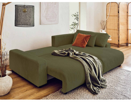 Canapé d'angle réversible convertible avec coffre 4 places en velours côtelé Pivoine