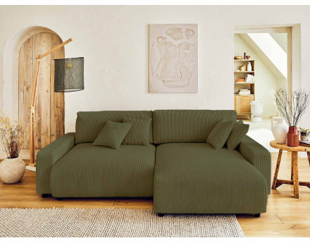 Canapé d'angle réversible convertible avec coffre 4 places en velours côtelé Pivoine