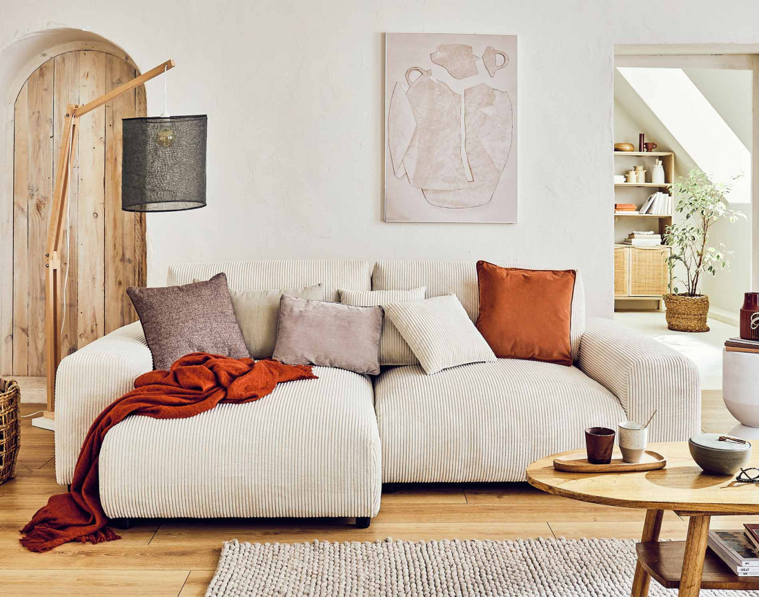 Canapé d'angle réversible 4 places en velours côtelé Garance