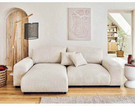 Canapé d'angle réversible 4 places en velours côtelé Garance