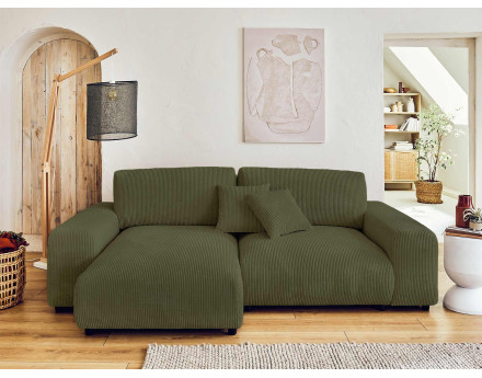 Canapé d'angle réversible 4 places en velours côtelé Garance