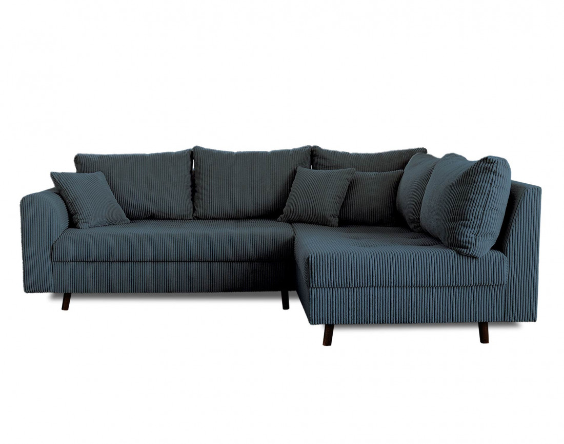 Canapé d'angle droit - 4 places - avec pouf d'appoint - en velours côtelé - Rune