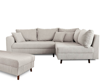 Canapé d'angle droit - 4 places - avec pouf d'appoint - en velours côtelé - Rune
