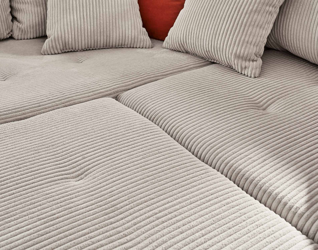 Canapé d'angle gauche - 4 places - avec pouf d'appoint - en velours côtelé - Rune
