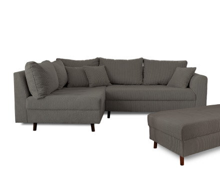 Canapé d'angle gauche - 4 places - avec pouf d'appoint - en velours côtelé - Rune