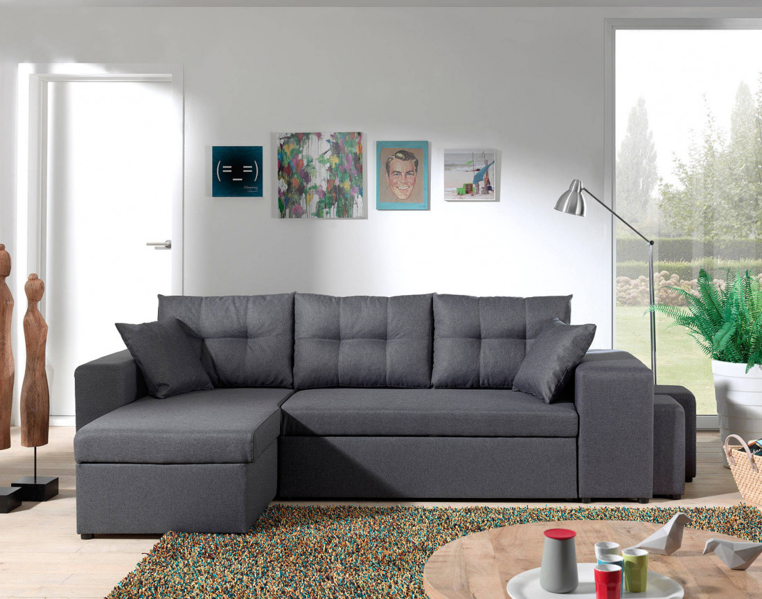 California - Canapé d'angle réversible et convertible avec coffre de rangement - 246x85x145cm