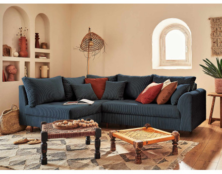 Canapé d'angle gauche - 4 places - en velours côtelé - Rune