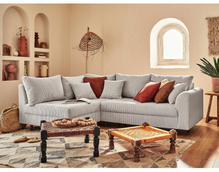 Canapé d'angle gauche - 4 places - en velours côtelé - Rune