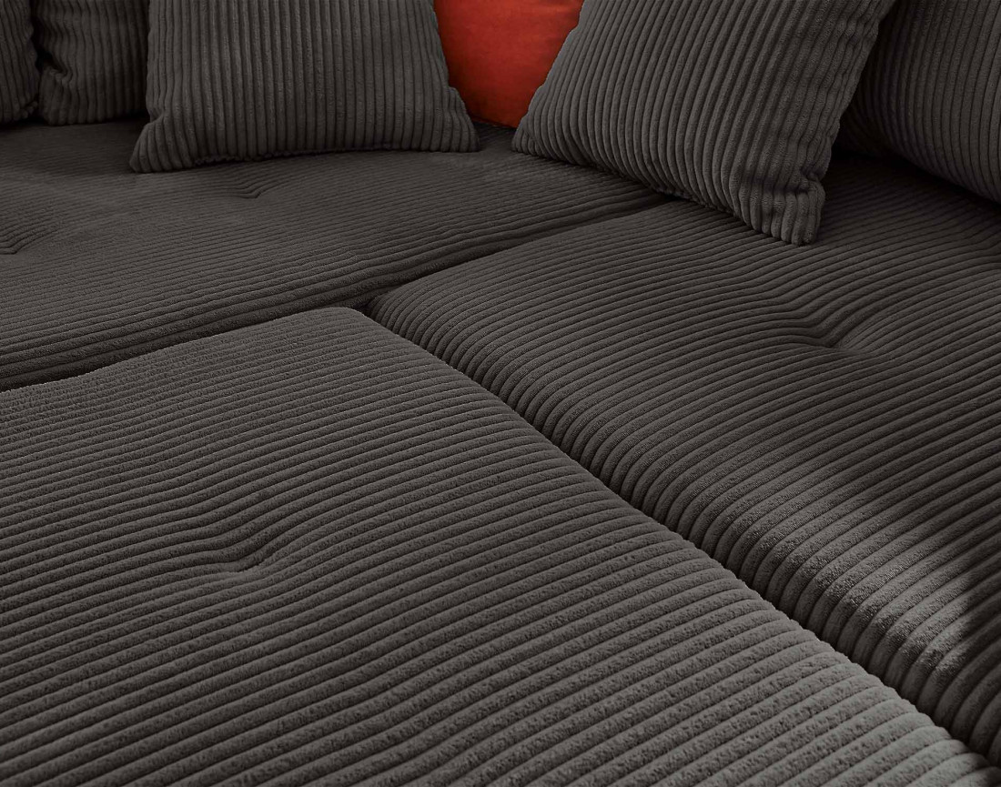 Canapé panoramique d'angle droit 7 places - avec pouf d'appoint - en velours côtelé - Rune