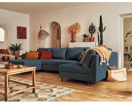 Canapé panoramique d'angle droit 7 places - en velours côtelé - Rune