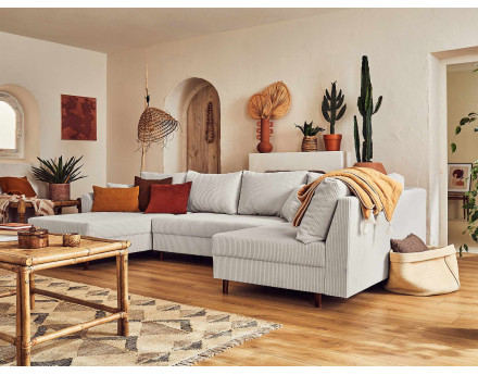 Canapé panoramique d'angle droit 7 places - en velours côtelé - Rune