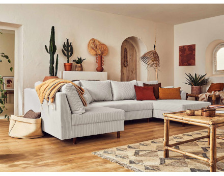 Canapé panoramique d'angle gauche 7 places - en velours côtelé - Rune