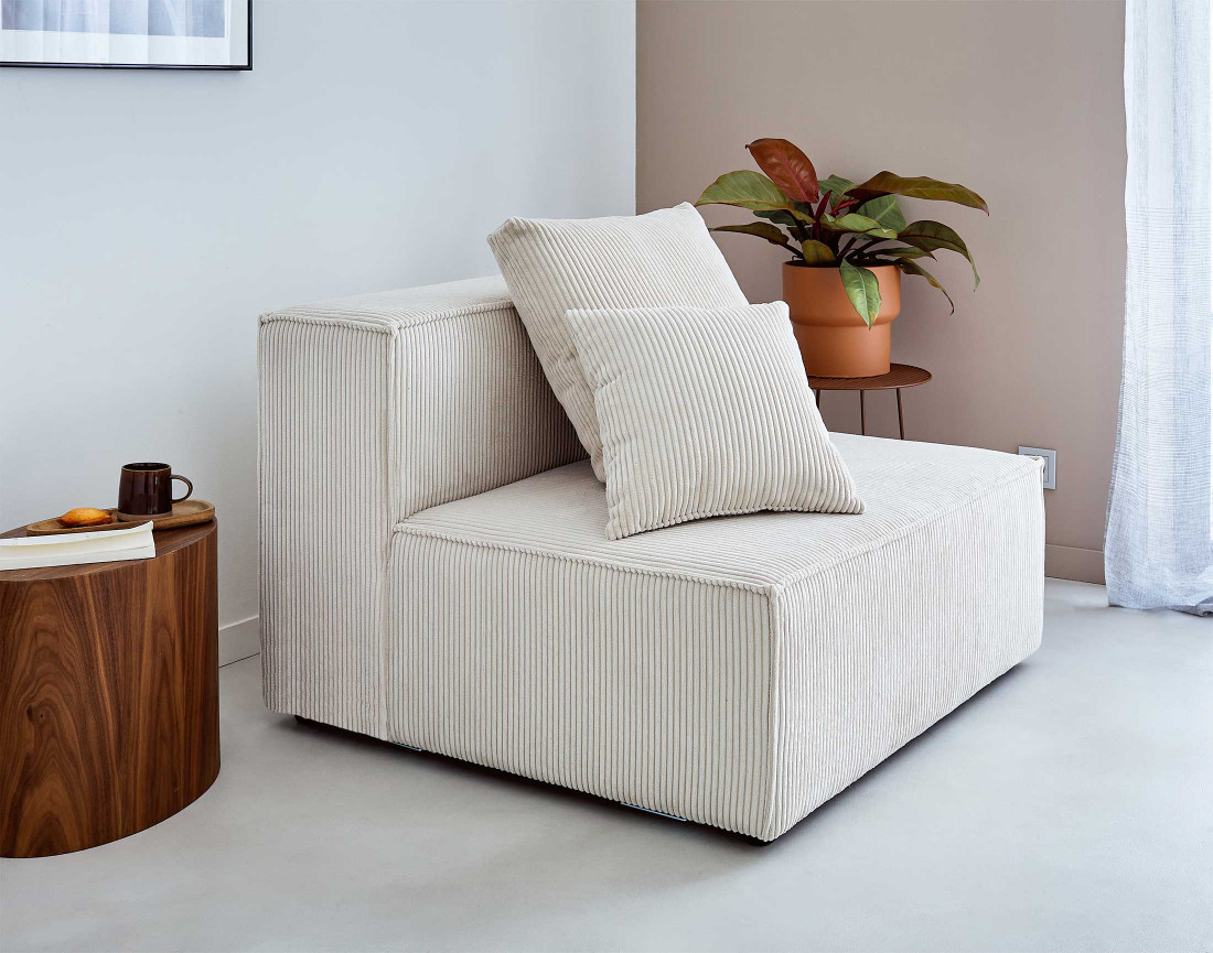 Canapé modulable d'angle droit 6 places en velours côtelé Colombine