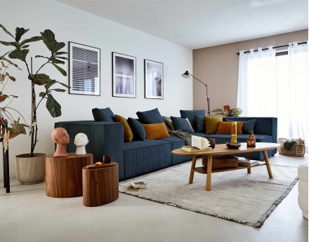 Canapé modulable d'angle droit 6 places en velours côtelé Colombine