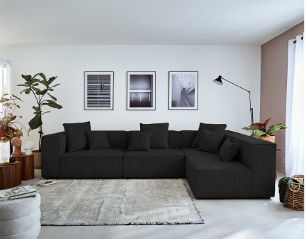 Canapé modulable d'angle droit 6 places en velours côtelé Colombine