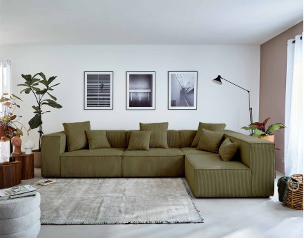 Canapé modulable d'angle droit 6 places en velours côtelé Colombine