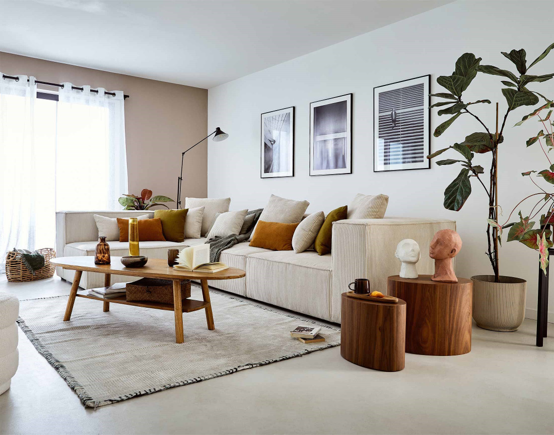 Canapé modulable d'angle gauche 6 places en velours côtelé Colombine