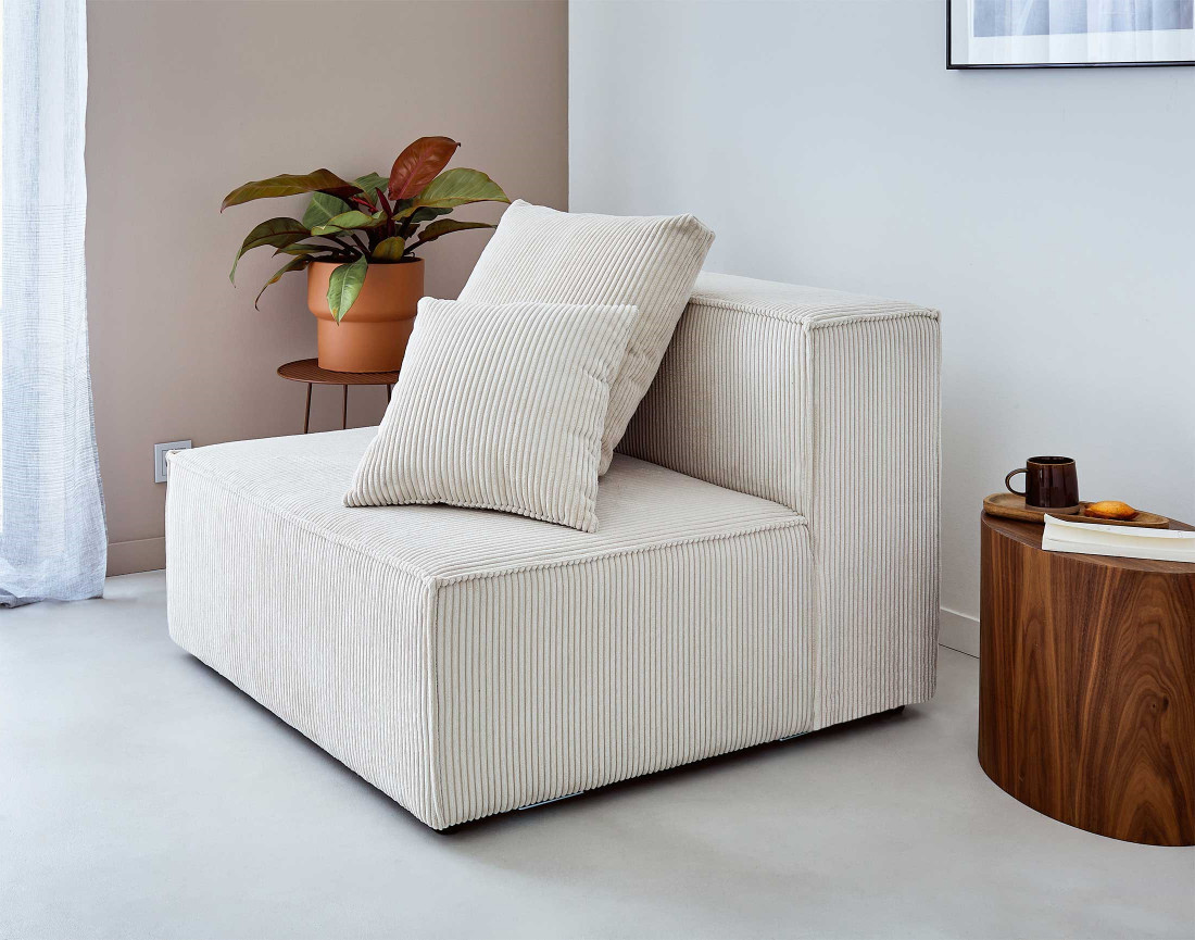 Canapé modulable d'angle gauche 6 places en velours côtelé Colombine