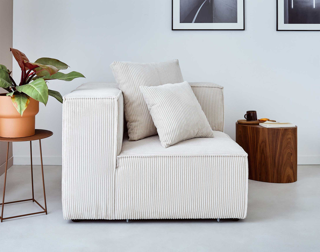Canapé modulable d'angle gauche 6 places en velours côtelé Colombine