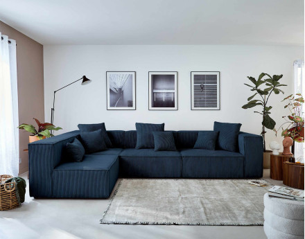 Canapé modulable d'angle gauche 6 places en velours côtelé Colombine