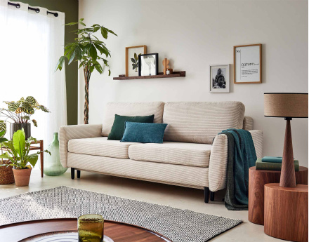 Canapé 3 places convertible avec coffre en velours côtelé Dan