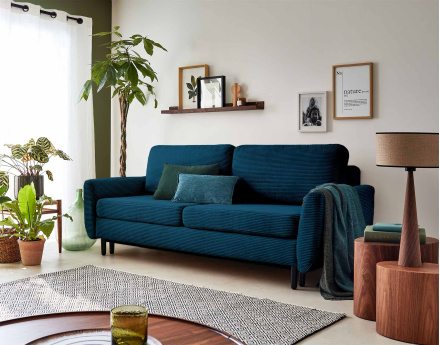 Canapé 3 places convertible avec coffre en velours côtelé Dan