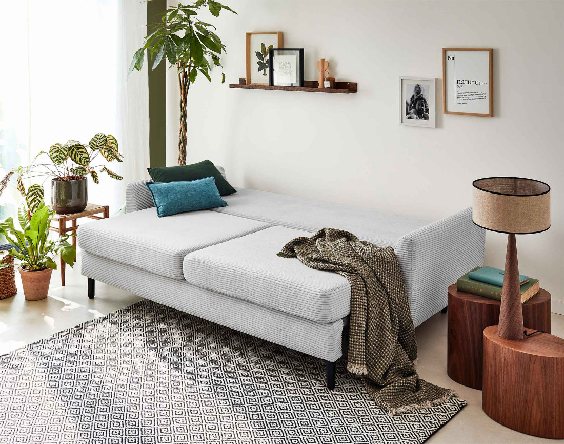 Canapé 3 places convertible avec coffre en velours côtelé Dan