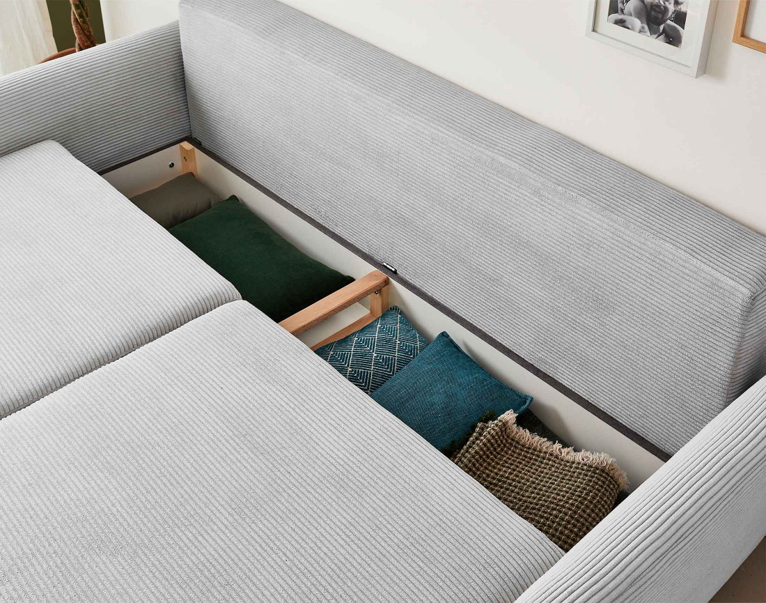 Canapé 3 places convertible avec coffre en velours côtelé Dan