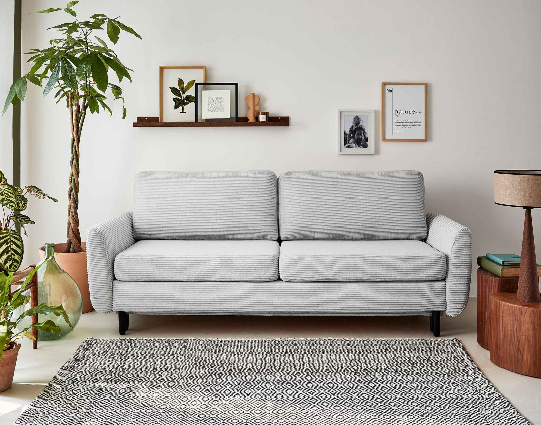 Canapé 3 places convertible avec coffre en velours côtelé Dan