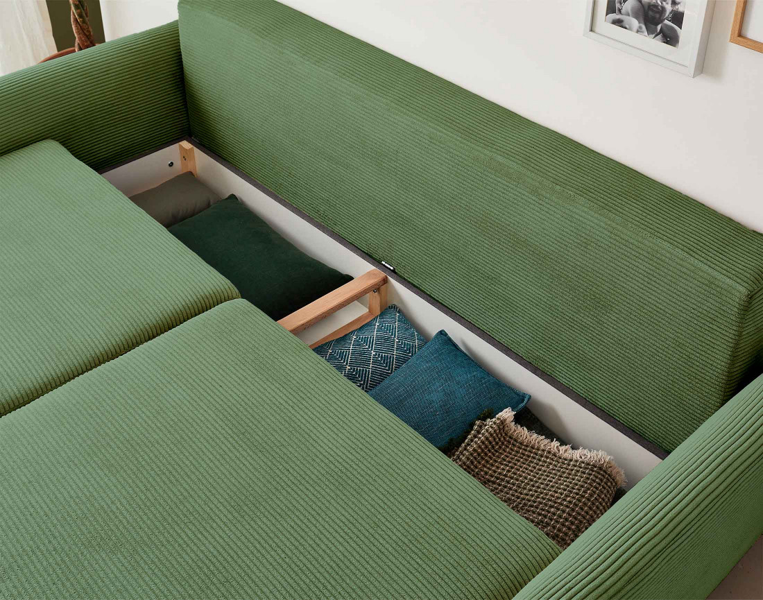 Canapé 3 places convertible avec coffre en velours côtelé Dan