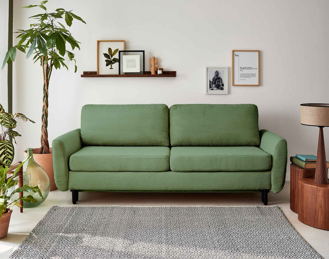 Canapé 3 places convertible avec coffre en velours côtelé Dan