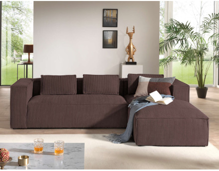 Stella - canapé d'angle - en velours côtelé - 4 places -style contemporain - droit