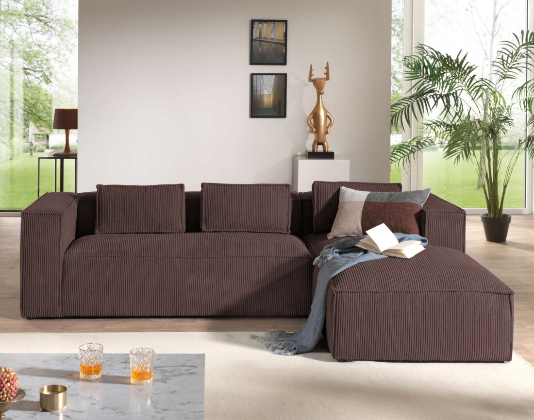 Stella - canapé d'angle - en velours côtelé - 4 places -style contemporain - droit
