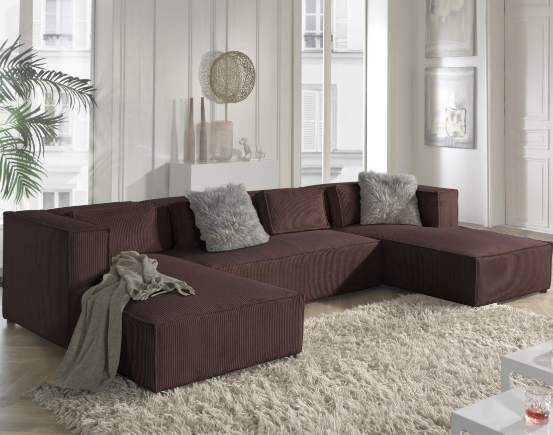 Stella - canapé panoramique en velours côtelé - 7 places - style contemporain