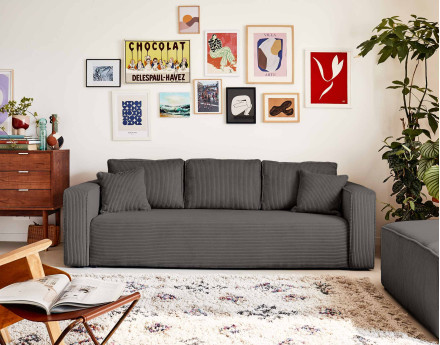 Canapé 3 places convertible avec coffre en velours côtelé Topaze